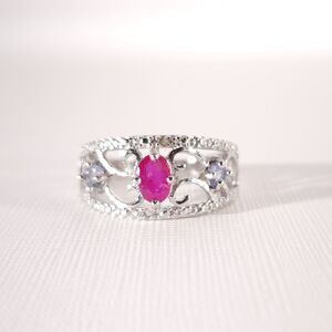 African Ruby Ring Sterling Silver Size 7